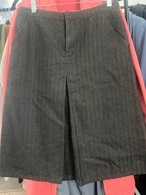 Dark Gray-Brown Pinstripe Knee-Length Skirt.